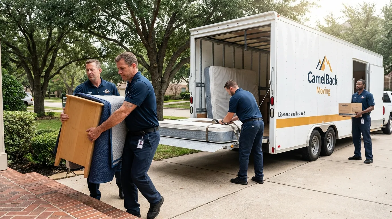 Crew loading residential truck for cross-state move from Marion, MS